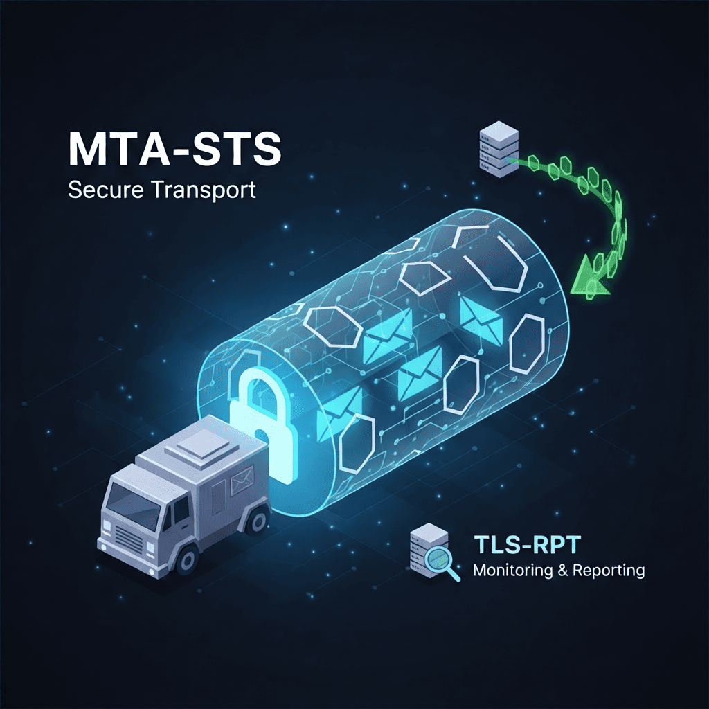 MTA-STS and TLS-RPT email transport security diagram
